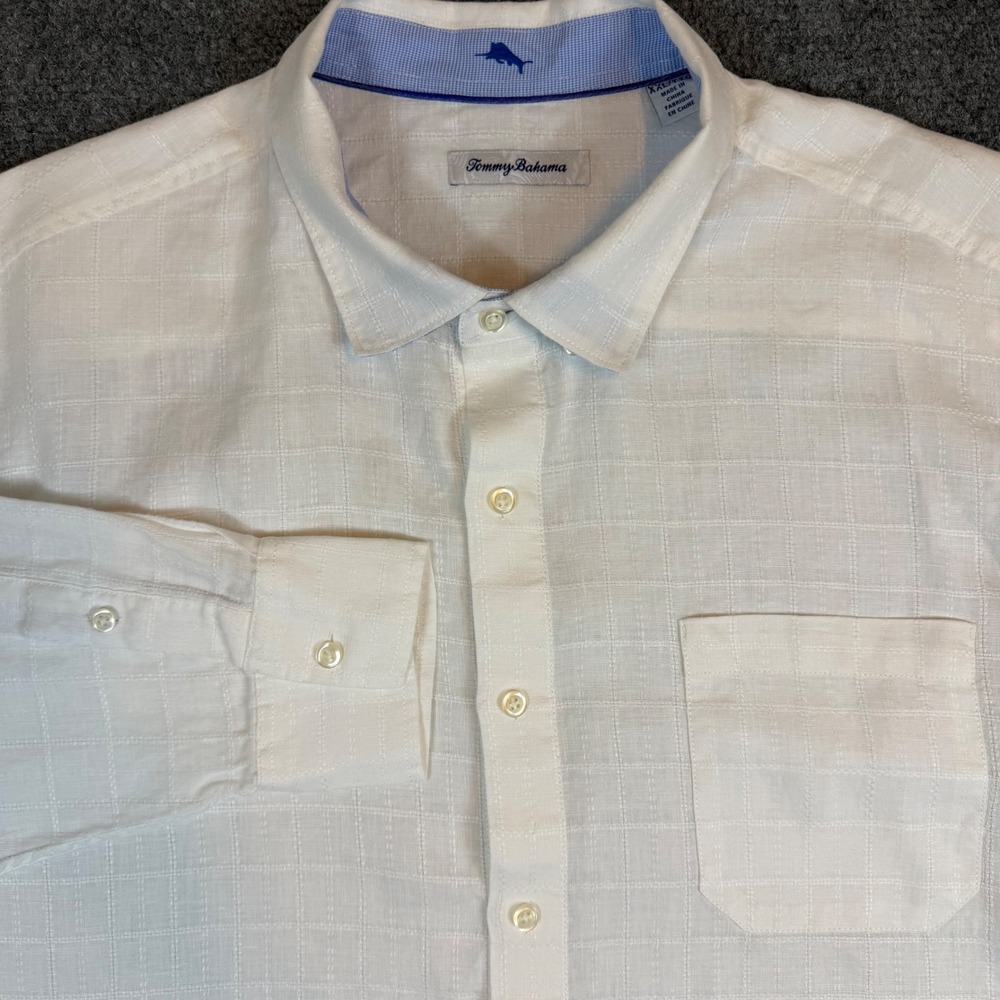 Tommy Bahama Mens XXL White Linen Blend SD Padres Button Down Shirt Long Sleeve